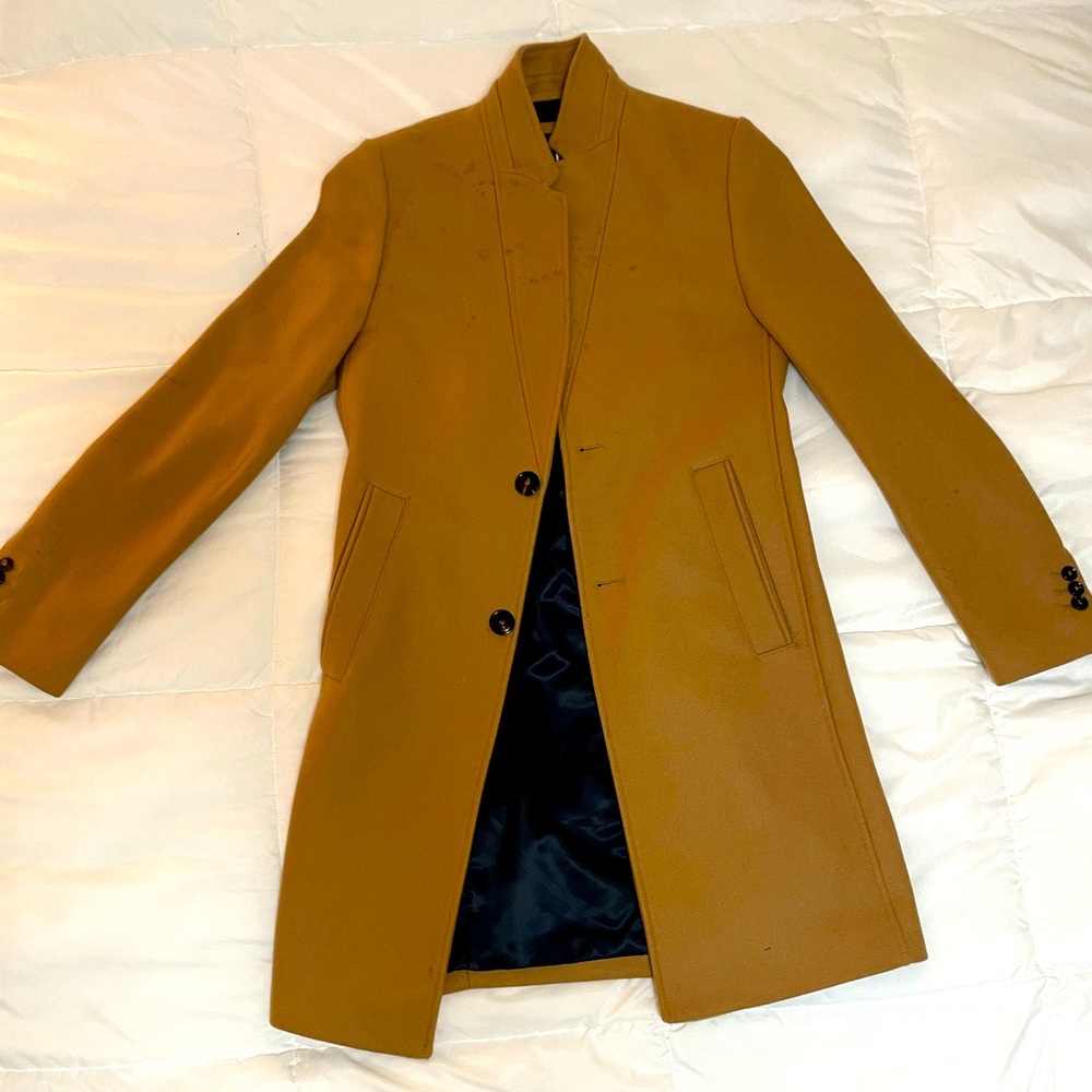 ZARA Men’s Wool Two-Button Mid-length Pea Coat in Tan